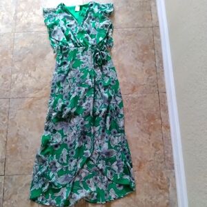 Japna Green Floral print faux wrap dress, size XS